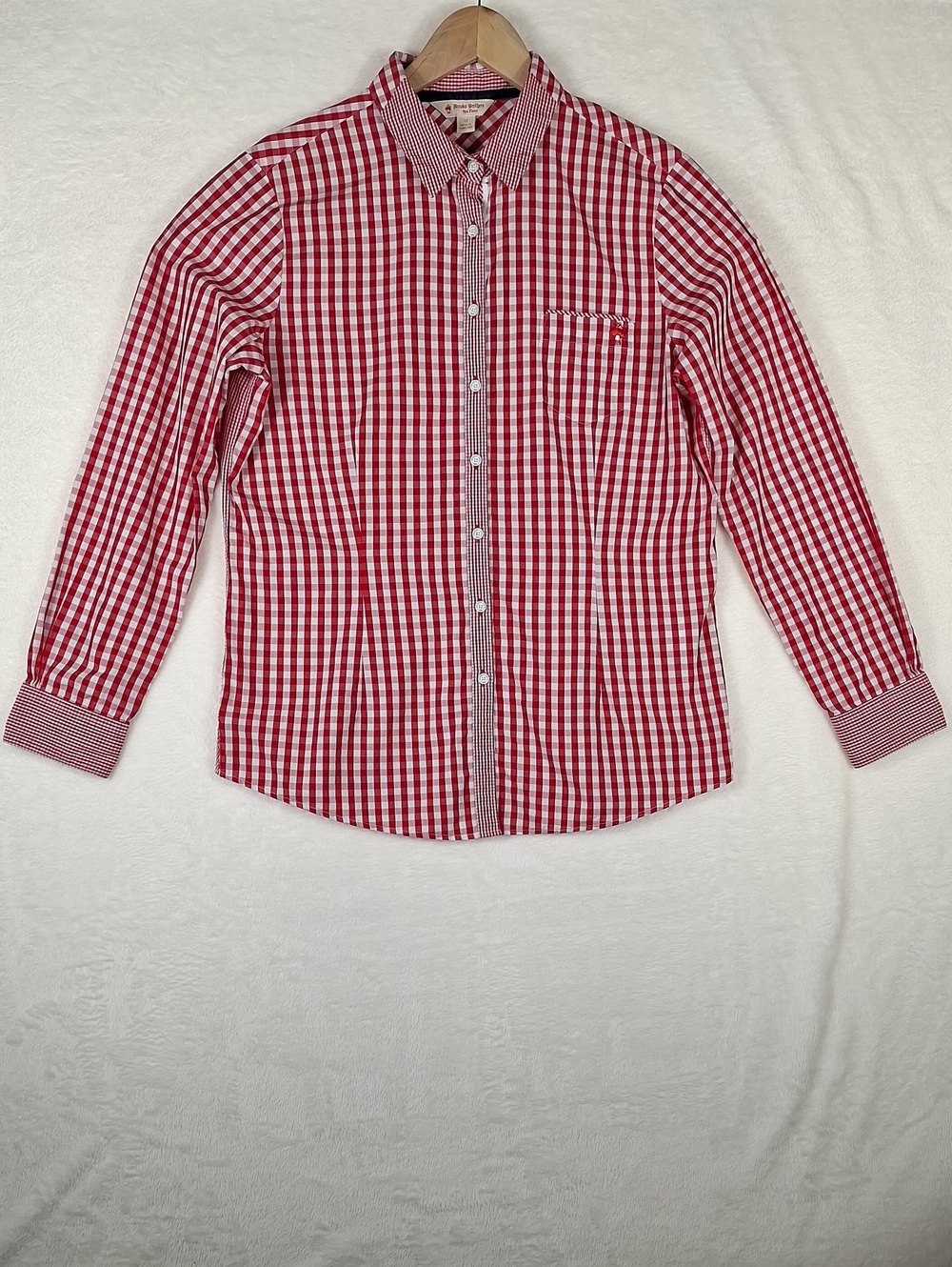 Brooks Brothers Red Fleece Womens 100% Cotton Red and White Gingham Dress Shirt